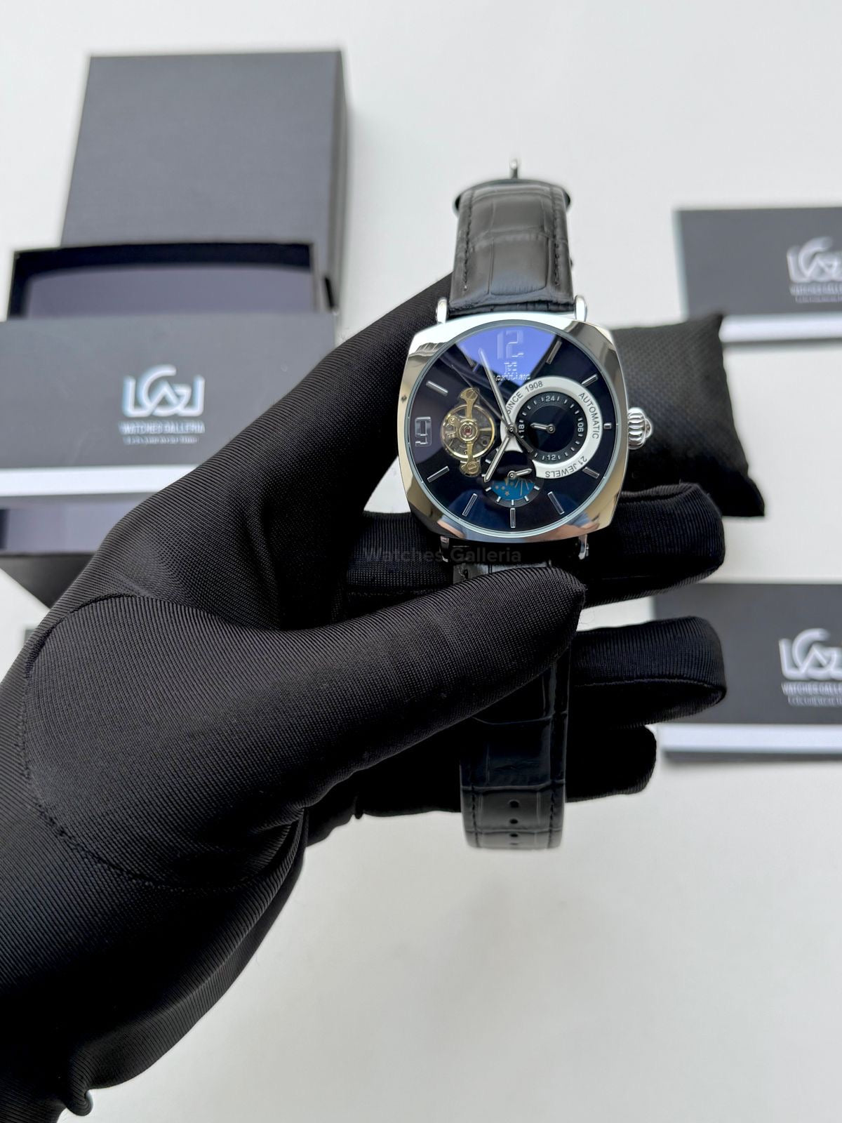 Aokulasic Watch AOKU0001 Moonphase Flywheel (Black Silver) Aokulasic Watch in Pakistan