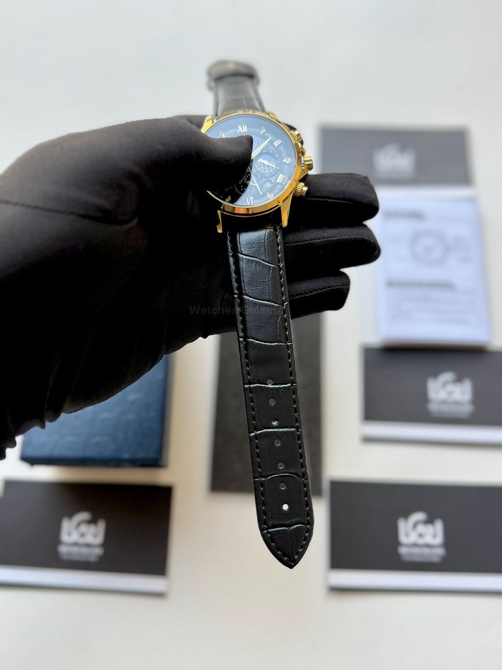 Lige Watch LG89107 Moonphase Chronograph (Black/Gold) Lige Watch in Pakistan