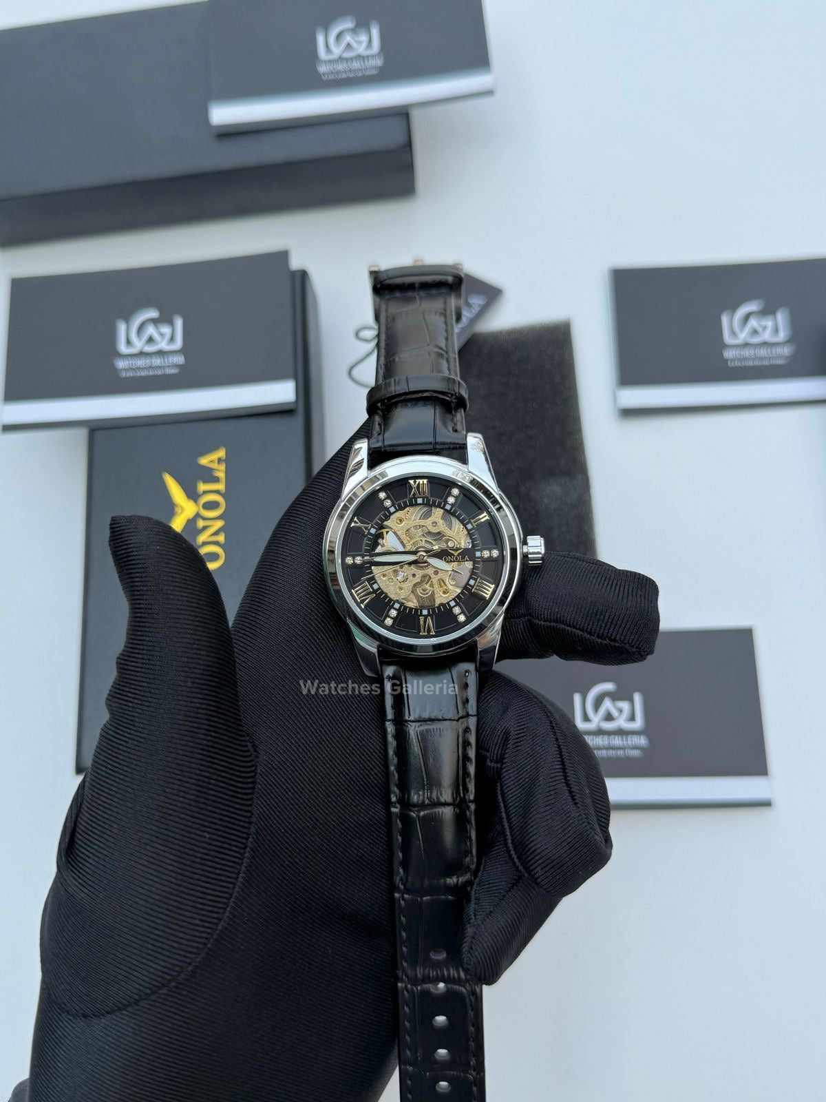 Onola Skeleton Watch Automatic (Silver/Black) ON3861 Watches Galleria