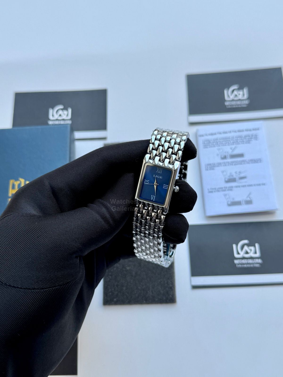 Lige 89156 Tank Women Watch Quartz (Silver/Blue) Lige Women Watch