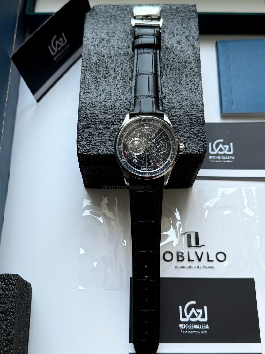 OBLVLO GC (Black Blue Silver) Grand Complications Celestial Automatic Watch Brown & Black Dial with Rose Gold Details, Moving Constellation & Earth Display – OBLVLOGC | Oblvlo