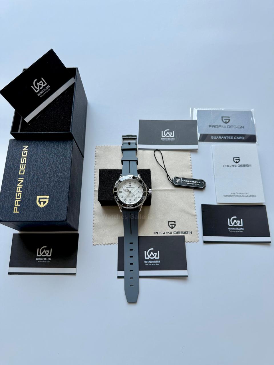 Pagani Design PD1685 Grey Silicon Seamaster Diver White Automatic Watch – 200M Sapphire Crystal NH35A/Miyota Luxury Dive Watch in Pakistan | Watches Galleria
