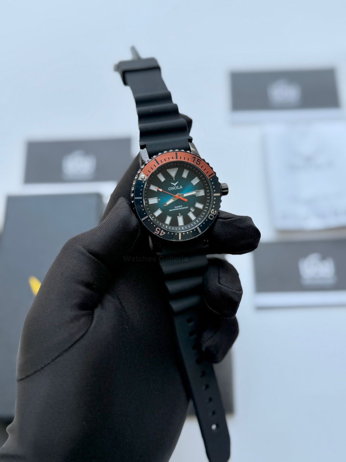 Onola 3850 Sports Diving Style Quartz (Black/Orange) Onola Pakistan