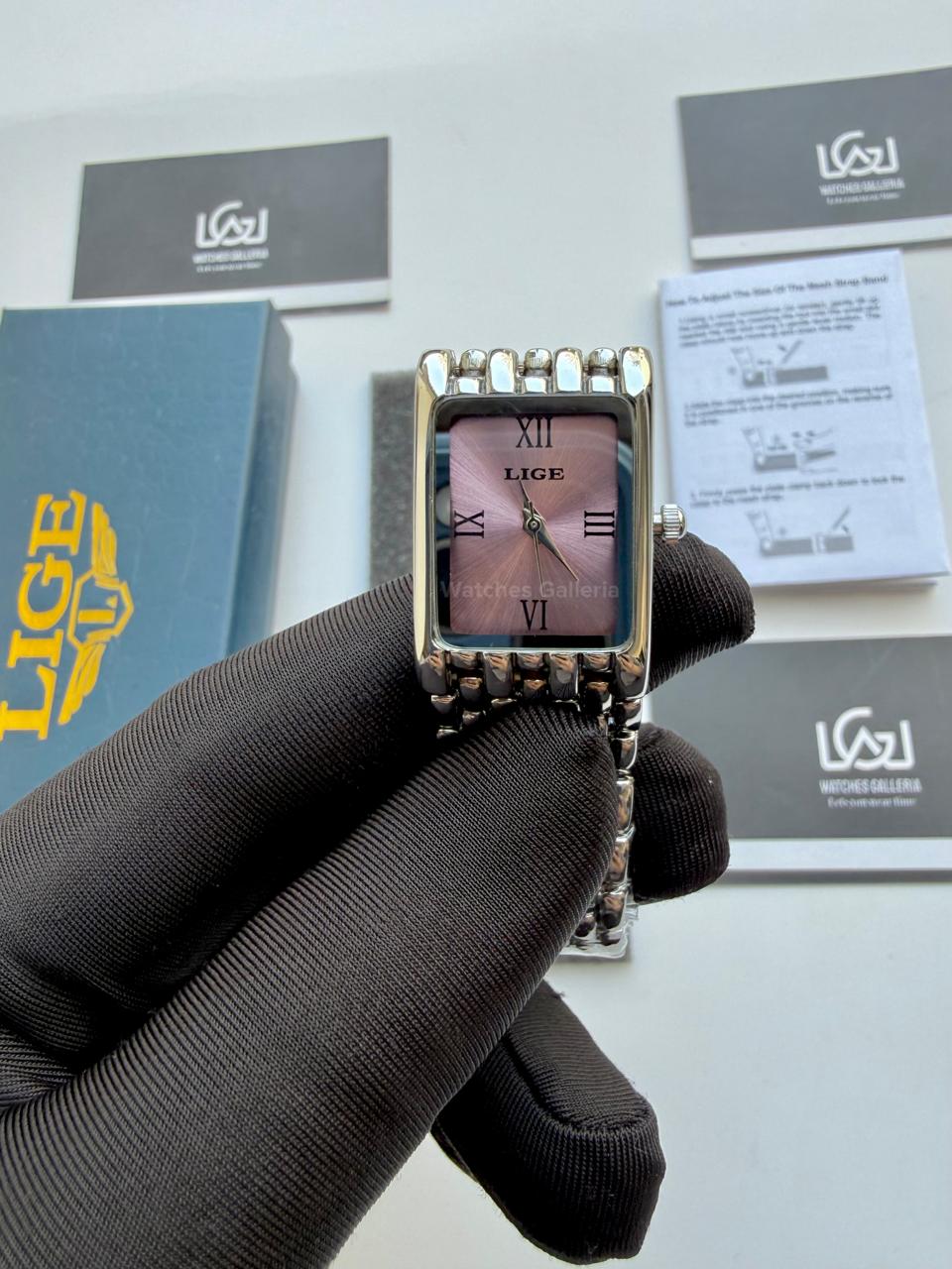 Lige 89156 Tank Women Watch Quartz (Silver/Pink) Lige Women Watch