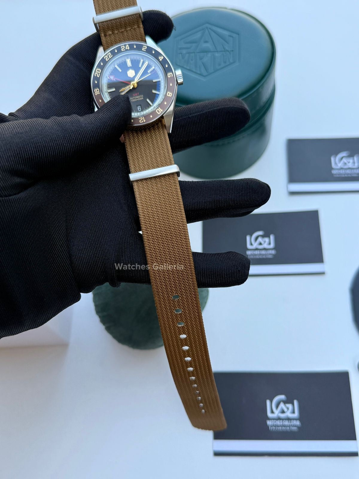 San Martin GMT RootBeer Automatic (Khaki Nato Straps) SN0116 Watches Galleria