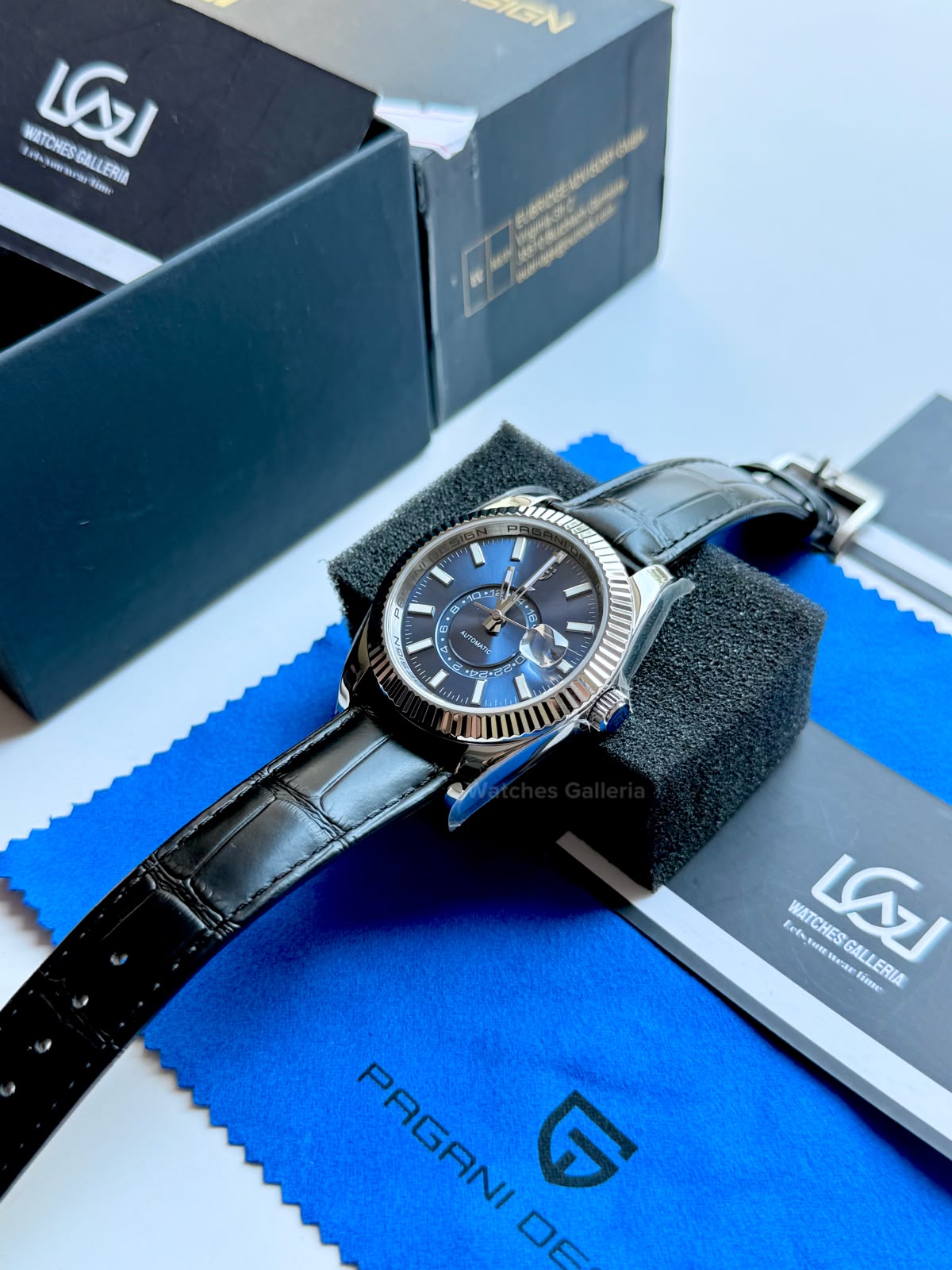 Pagani Design PD1888 Sky Dweller Black Leather Automatic GMT Watch for Men Sapphire Crystal Original Pagani Design Watch Pakistan