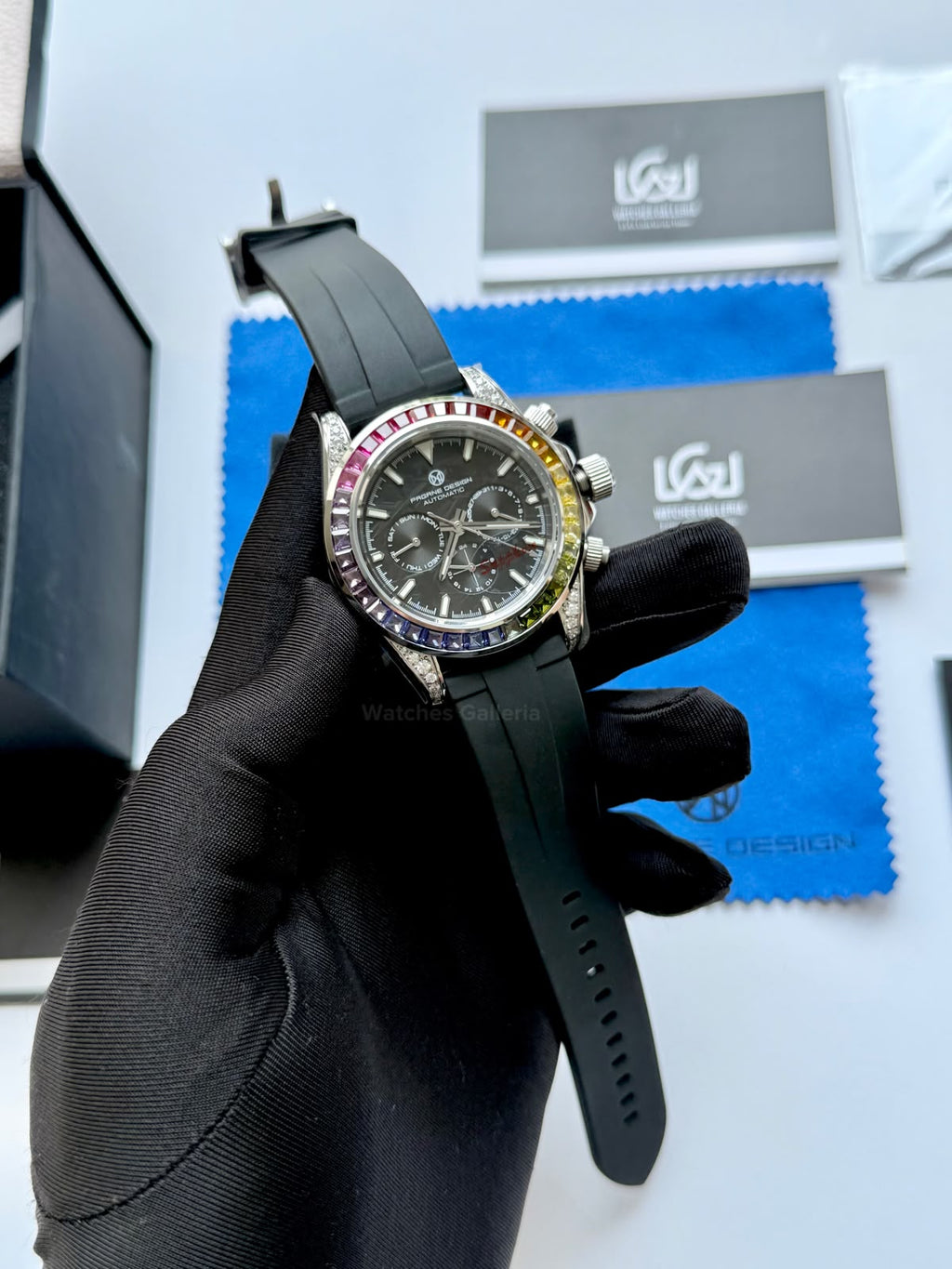Pagani Design PG1666 Daytona Rainbow Limited Edition Black Automatic Chronograph Watch | 40mm Sapphire Crystal | HZ2196G Movement | 100M Water Resistant