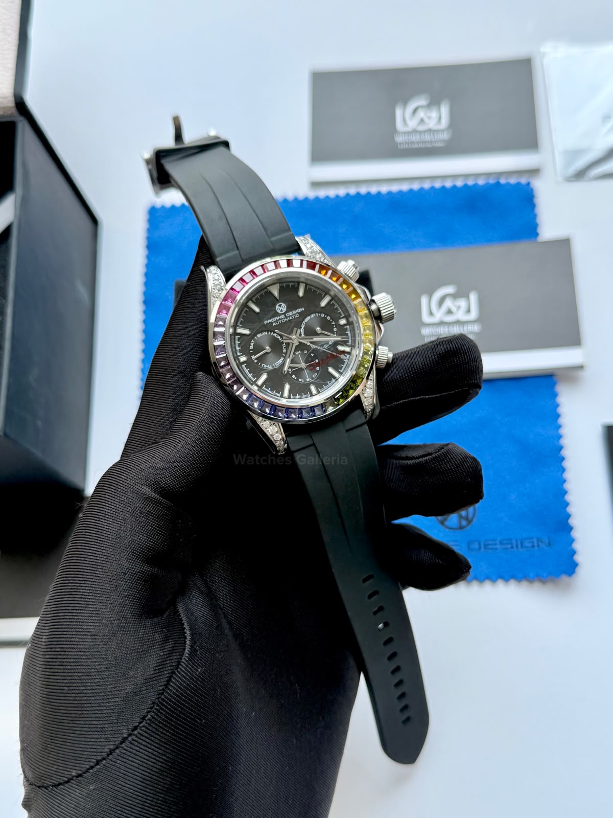 Pagani Design PG1666 Daytona Rainbow Limited Edition Black Automatic Chronograph Watch | 40mm Sapphire Crystal | HZ2196G Movement | 100M Water Resistant
