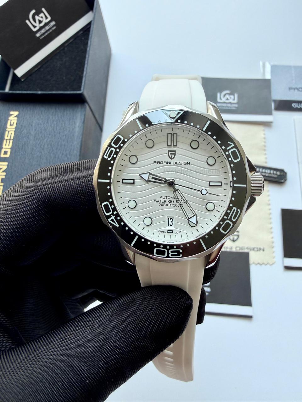Pagani Design PD1685 Seamaster Diver White Automatic Watch – 200M Sapphire Crystal NH35A/Miyota Luxury Dive Watch in Pakistan | Watches Galleria