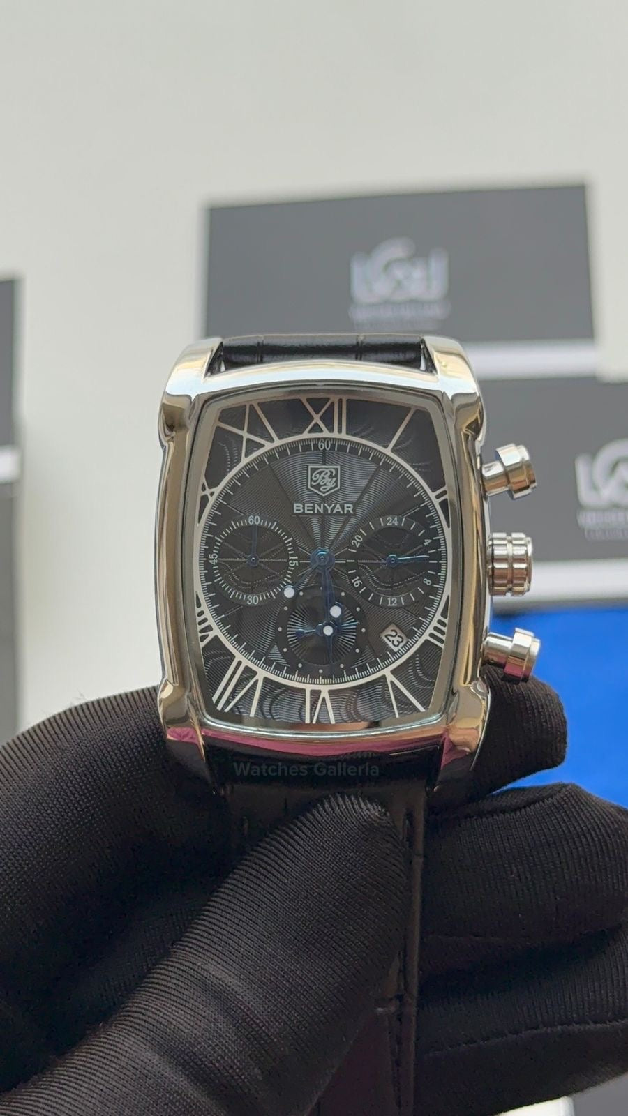 Benyar BY5113 Square Chronograph (Black/Silver) Benyar Watch Pakistan