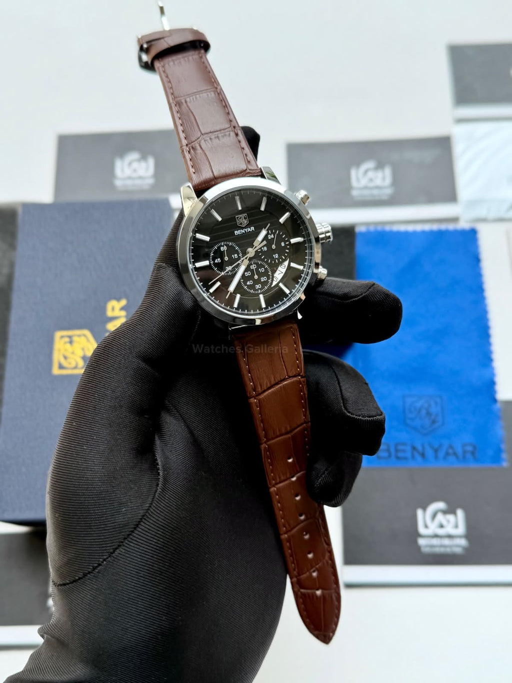 Benyar BY5104LE Classic Calendar Limited Edition Brown Black Chronograph Men’s Watch | Leather Strap | Quartz Movement | 30M Water Resistant