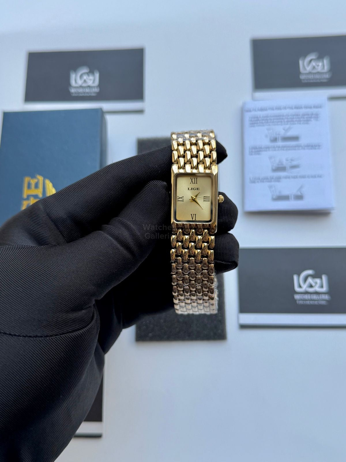 Lige 89156 Tank Women Watch Quartz (Gold) Lige Women Watch