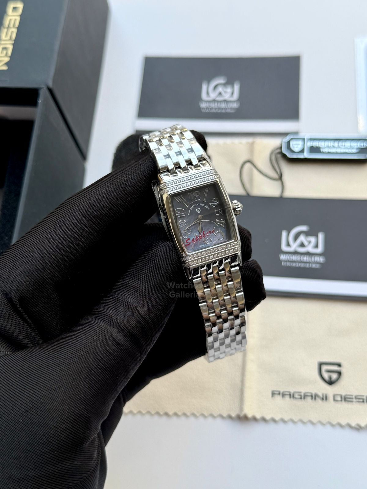Pagani Design PD1737 Square Ladies Watch Silver Blue 22mm - Swiss Ronda 762 Quartz | Sapphire Glass | Elegant Stone Dial