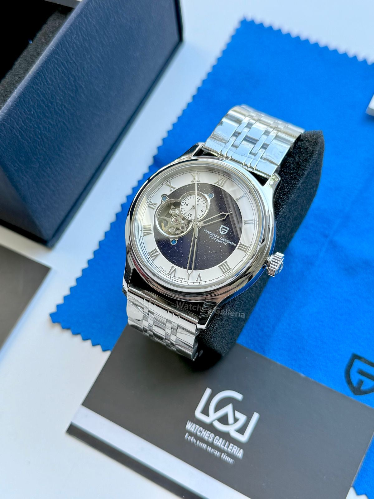 Pagani Design PDys015 Stardust Open Heart Automatic Watch – 41mm NH39A Japanese Movement, Sapphire Crystal, 100M Water Resistant Luxury Timepiece (Black/Blue) (Limited Edition)