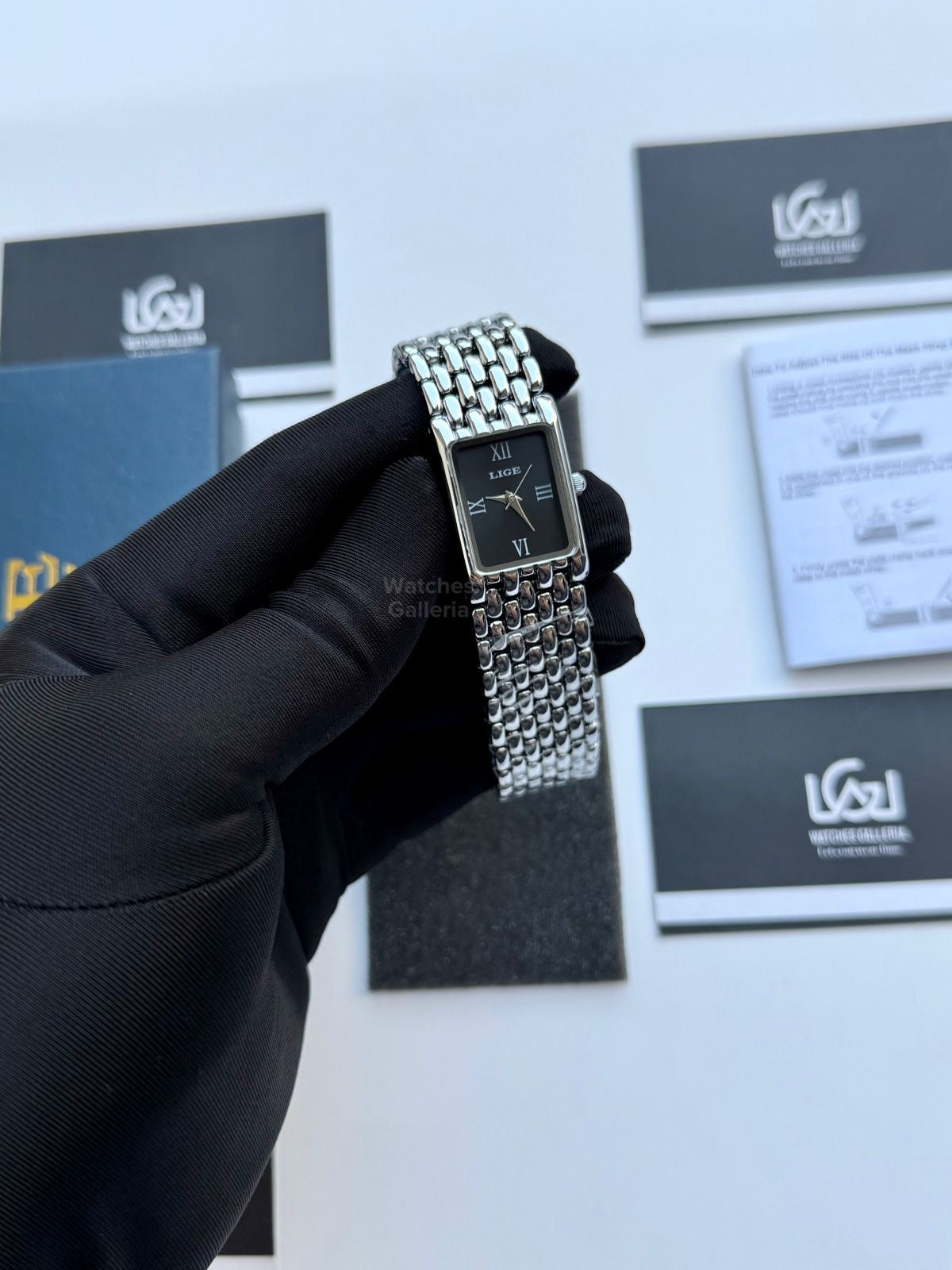 Lige 89156 Tank Women Watch Quartz (Silver/Black) Lige Women Watch