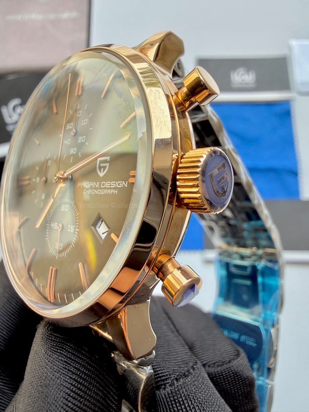 Pagani Design PD2720K Flight Chronograph Watch Limited Edition Rose Gold White Dial Men’s Luxury Watch | Japanese Seiko VK67 Mecha Quartz Chronograph Movement | Stainless Steel Bracelet | 50M Waterproof
