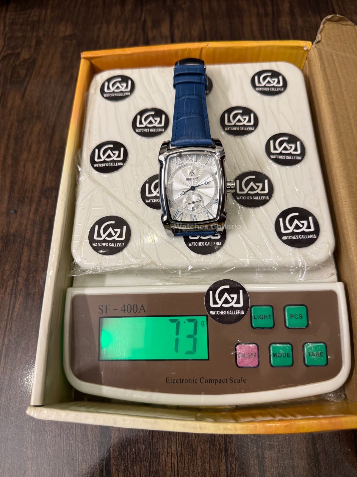 Benyar BY5114 Square Tank Watch | Blue Silver White | Roman Numeral Dial Master Lock Quartz Date Calendar Leather Strap