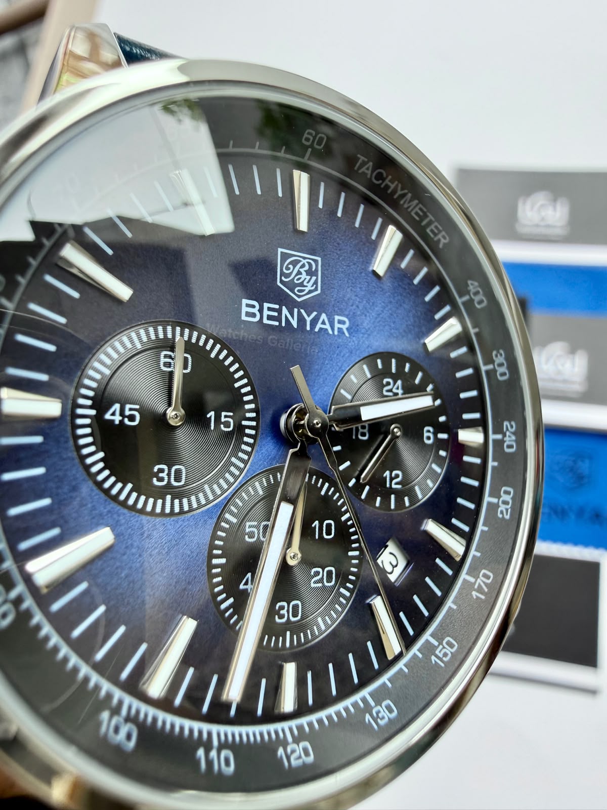Benyar BY5213 Blue Men’s Luxury Quartz Leather Strap Watch – Waterproof Stainless Steel Analog Wrist Watch with Luminous Hands | Original Benyar Pakistan | Watches Galleria