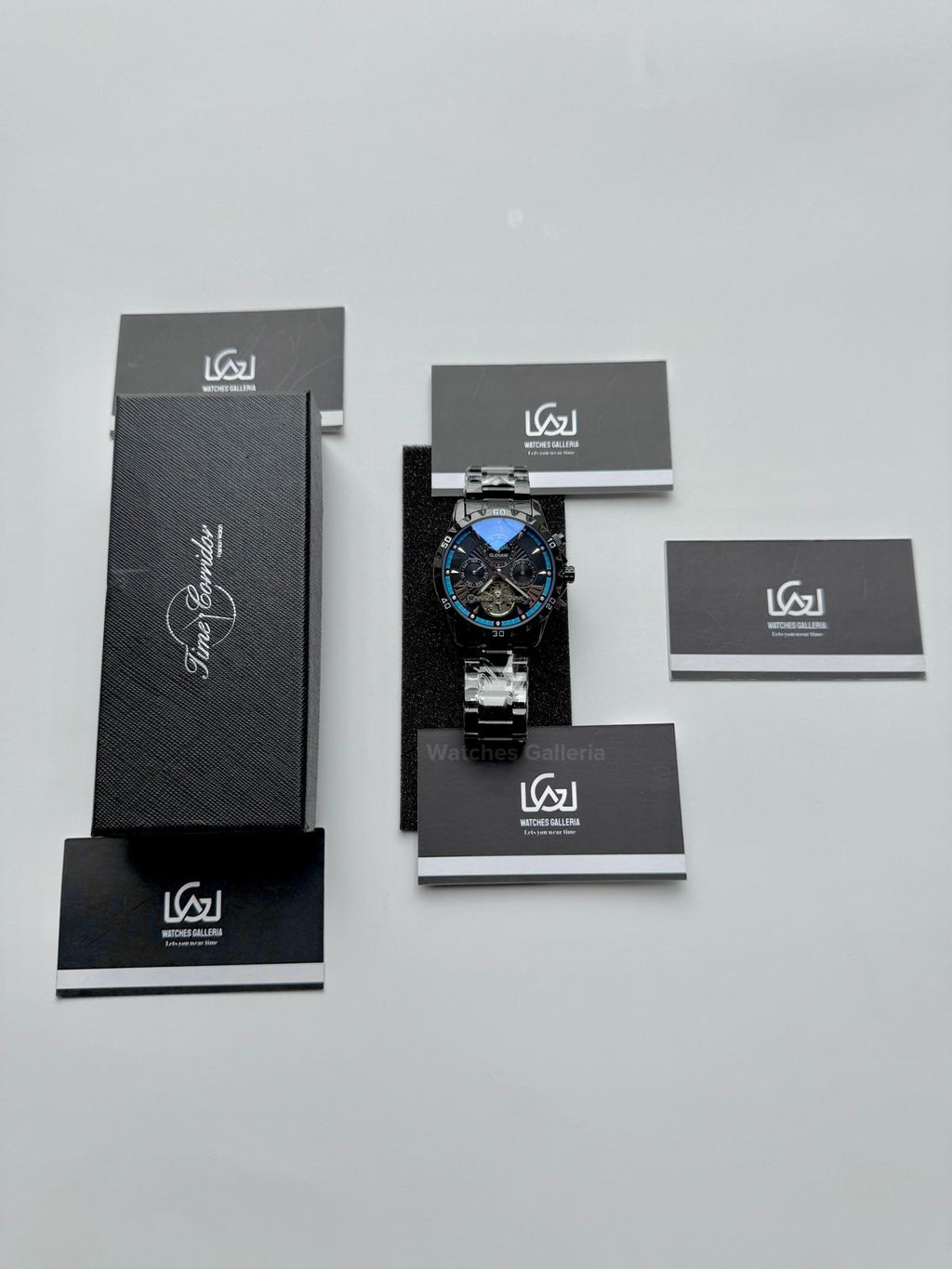 Glenaw GL8919B Moonphase Flywheel Automatic Watch – Black Blue Dial | Luxury Automatic Wristwatch for Men | Glenaw Watches in Pakistan