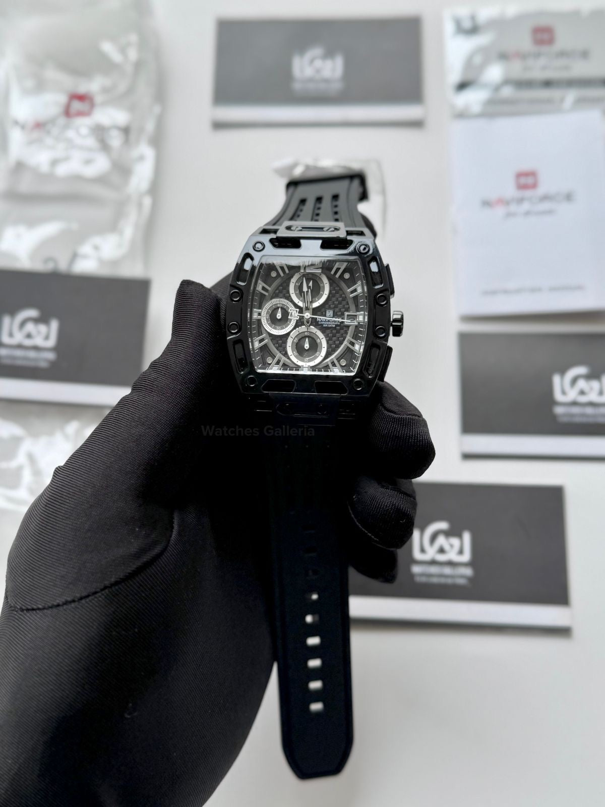 Naviforce NF7105 Tonneau Watch (Black) Naviforce Watch in Pakistan