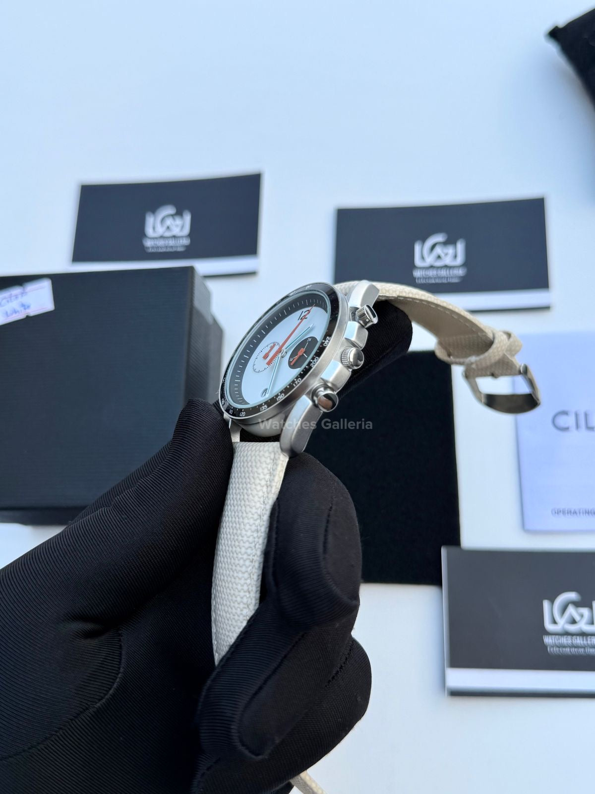 Ciloa Chronograph Leather Quartz (White) ciloa507 Watches Galleria