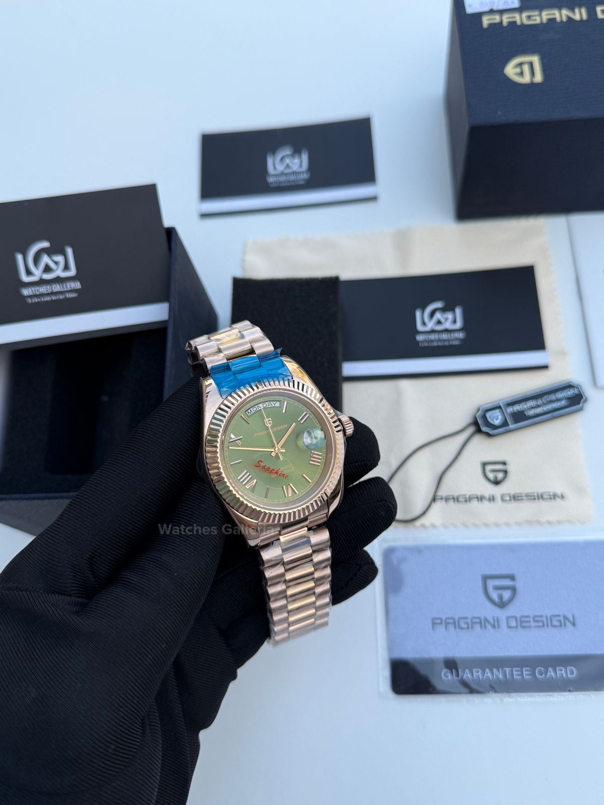 Pagani Design Date Day 40mm Automatic (Rose Gold w/ Green) PD1783 Watches Galleria