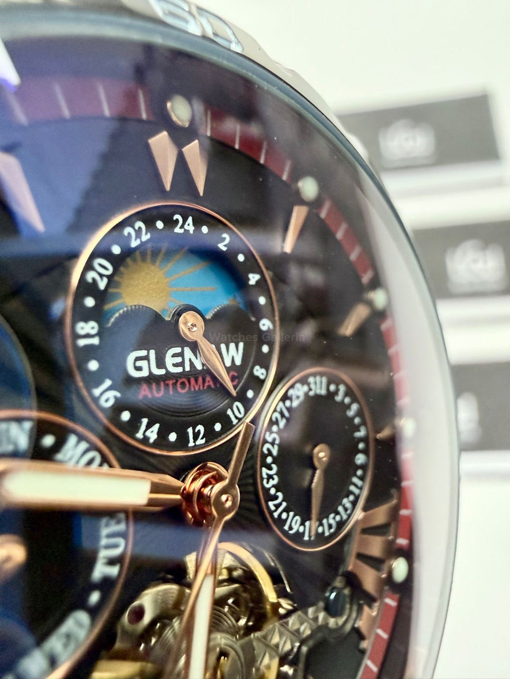 Glenaw GL8919B Moonphase Flywheel Automatic Watch – Black Blue Dial | Luxury Automatic Wristwatch for Men | Glenaw Watches Pakistan