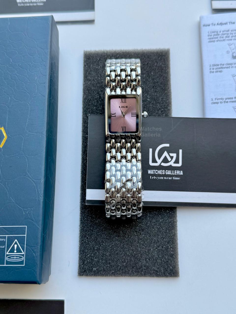 Lige 89156 Tank Women Watch Quartz (Silver/Pink) Lige Women Watch