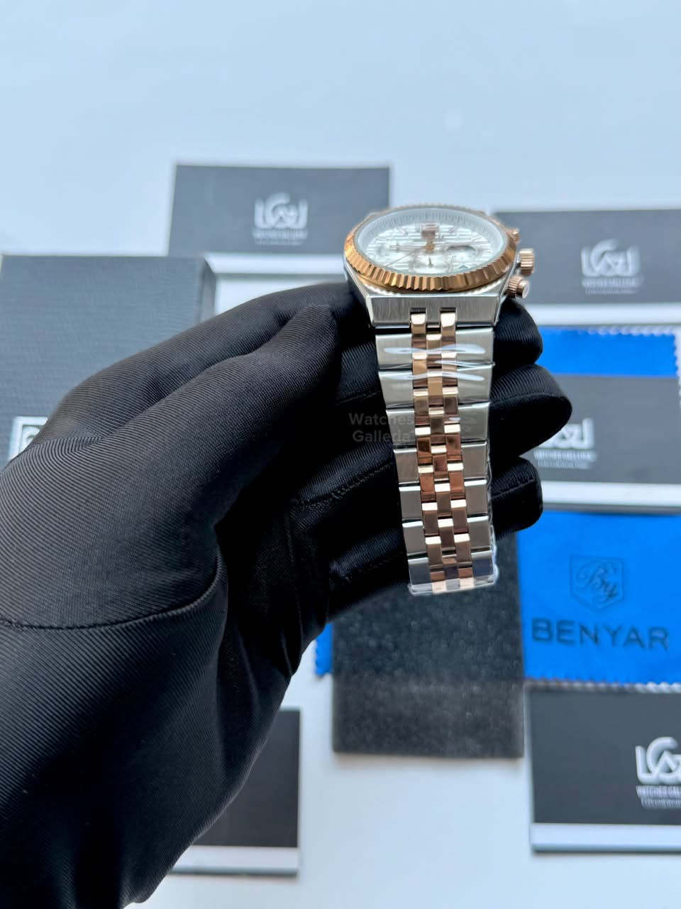 Benyar BY5225 Land Dweller Chronograph (White-Rose Gold) Dial Luxury Men’s Watch in Pakistan – Japanese Quartz Stainless Steel Watch