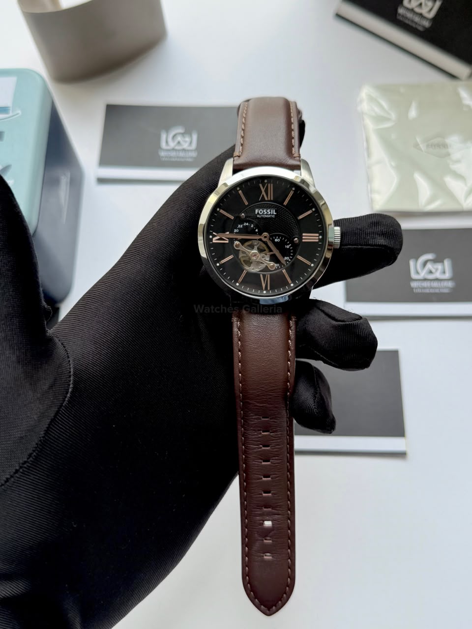 Fossil Townsman Automatic Men’s Watch 45mm Black Dial Silver-Tone Stainless Steel Case Brown Leather Strap ME3061