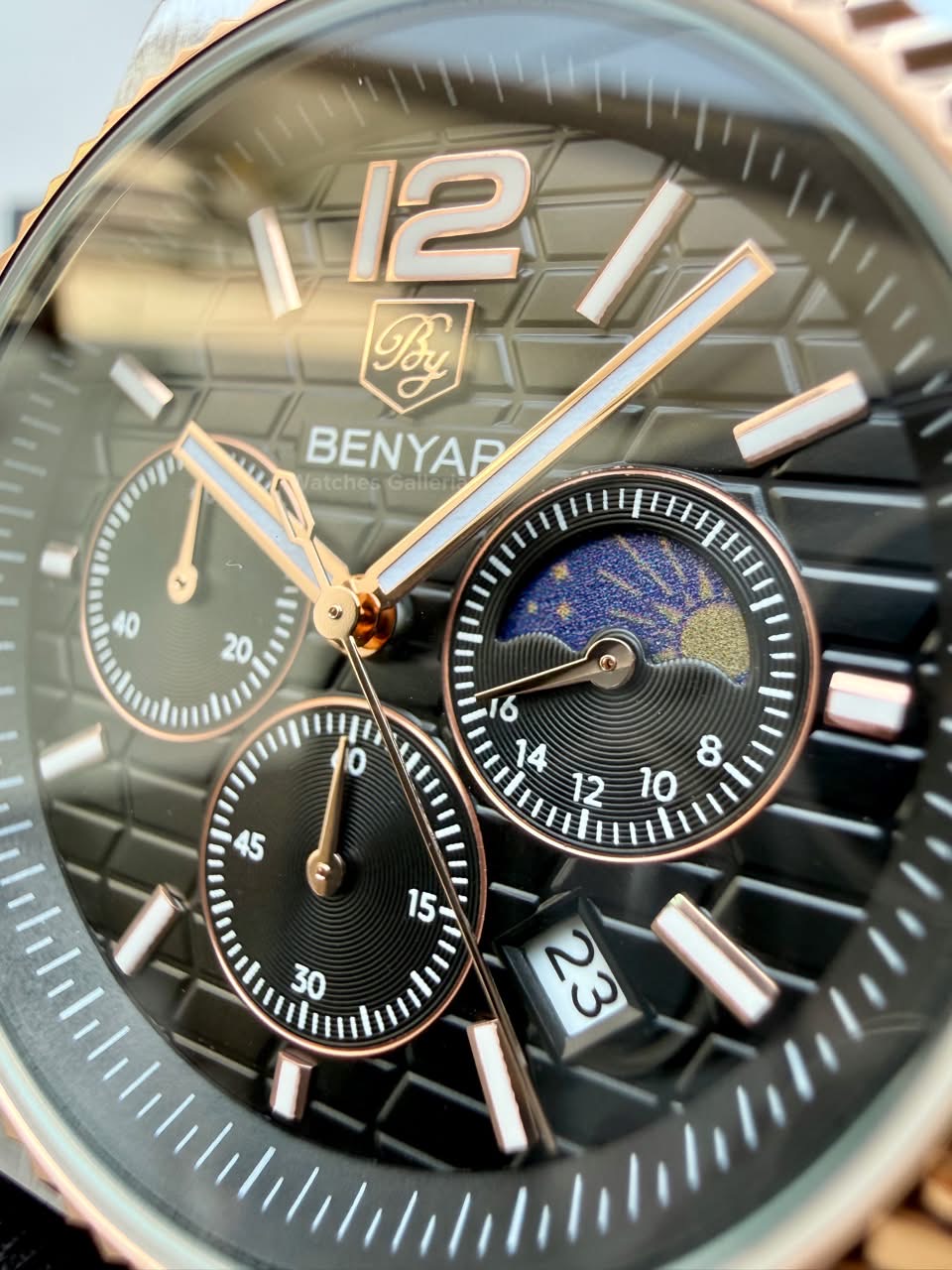 Benyar BY5225 Land Dweller Chronograph Black-Rose Gold Dial Luxury Men’s Watch in Pakistan – Japanese Quartz Stainless Steel Watch