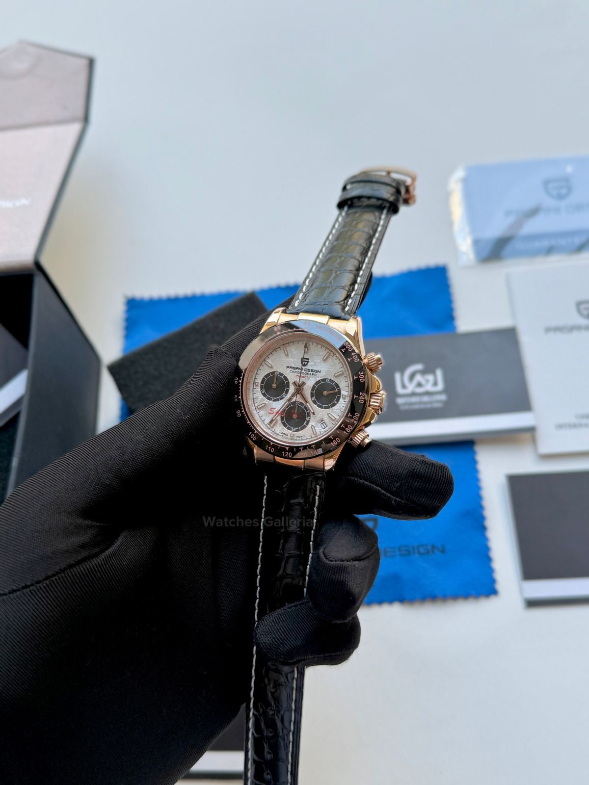 Pagani Design Daytona Quartz PD1664 Crocodile Leather Strap (Rose Gold Metorite) Pagani Design in Pakistan