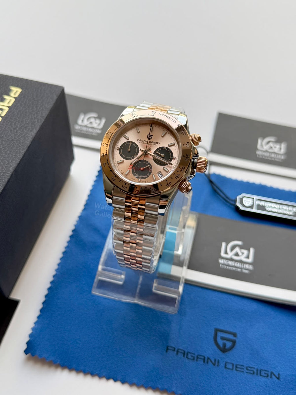 Pagani Design PD1644 Daytona Rose Gold Two Tone Jubilee Limited Edition Men’s Chronograph Watch – Seiko VK63 Japan Quartz | Sapphire Crystal | Ceramic Bezel | 100M Water Resistant