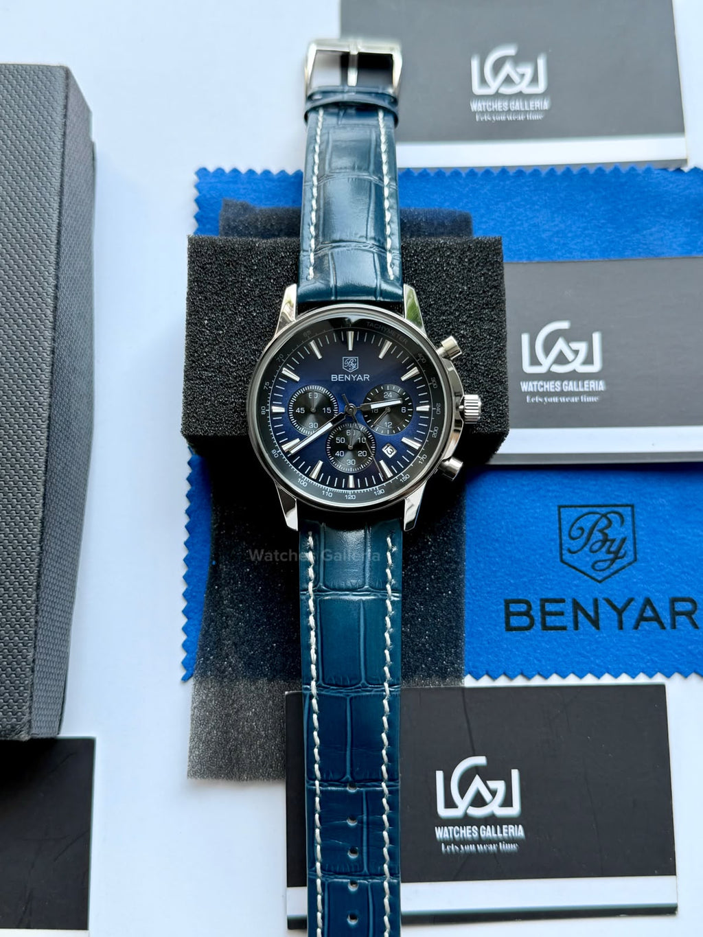Benyar BY5213 Blue Men’s Luxury Quartz Leather Strap Watch – Waterproof Stainless Steel Analog Wrist Watch with Luminous Hands | Original Benyar Pakistan | Watches Galleria