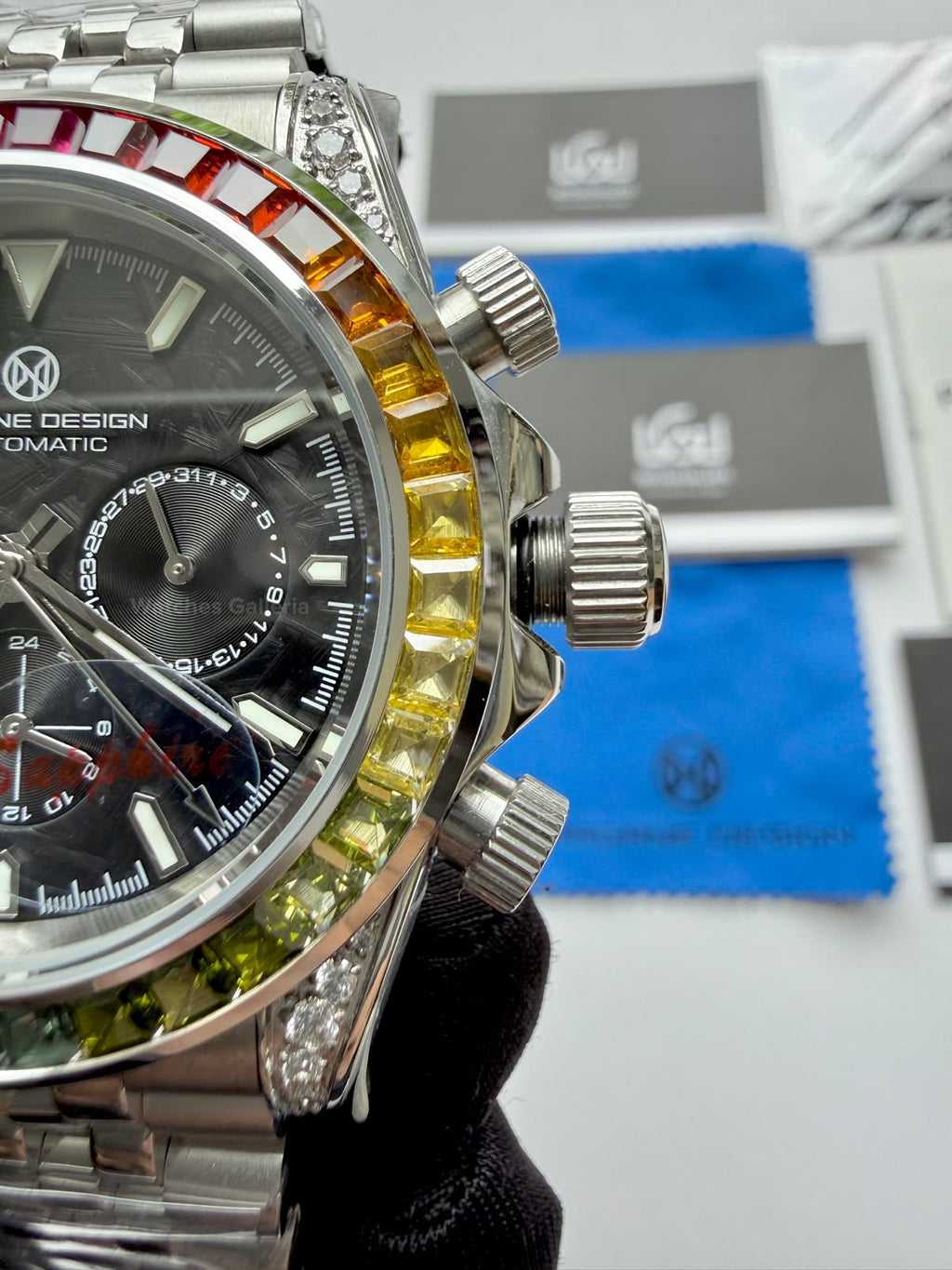 Pagani Design PG1666 Daytona Rainbow Limited Edition Black Automatic Chronograph Watch | 40mm Sapphire Crystal | HZ2196G Movement | 100M Water Resistant