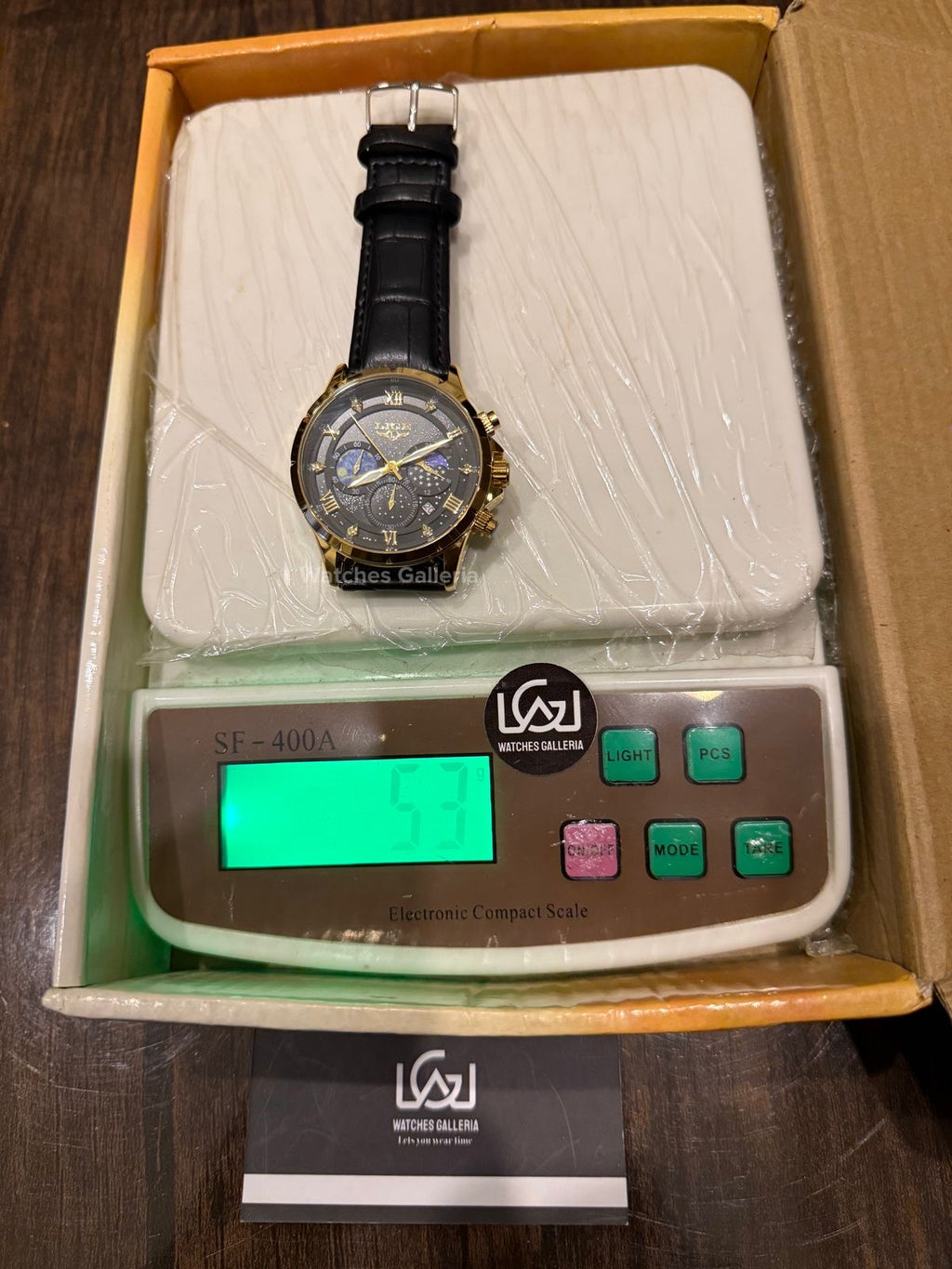 Lige Watch LG89107 Moonphase Chronograph (Black/Gold) Lige Watch in Pakistan