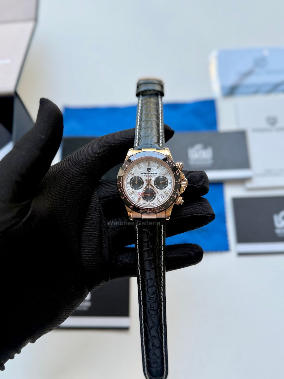 Pagani Design Daytona Quartz PD1664 Crocodile Leather Strap (Rose Gold Metorite) Pagani Design in Pakistan