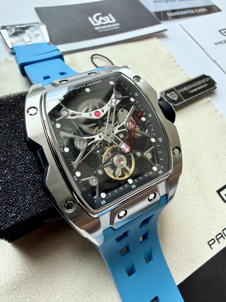Pagani Design PDYS018 Ice Blue Tonneau Skeleton Silver Ice Blue Automatic Watch | Sapphire Crystal | SX5021 Movement | 50M Waterproof | Pakistan