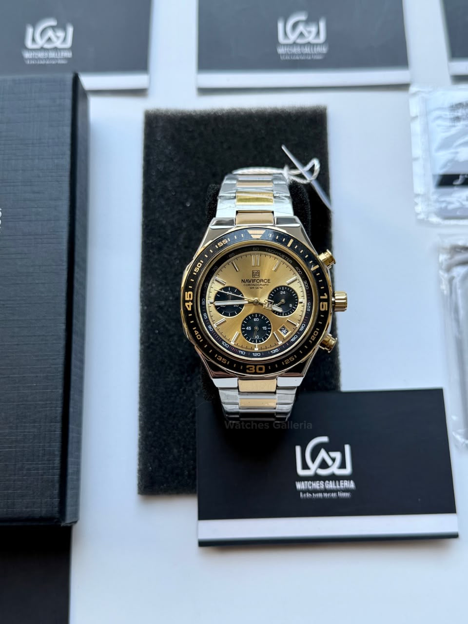 Naviforce NF8049 Watch Pakistan | Naviforce Men Watch | Naviforce Chain Watch | Silver Gold Chronograph Watch