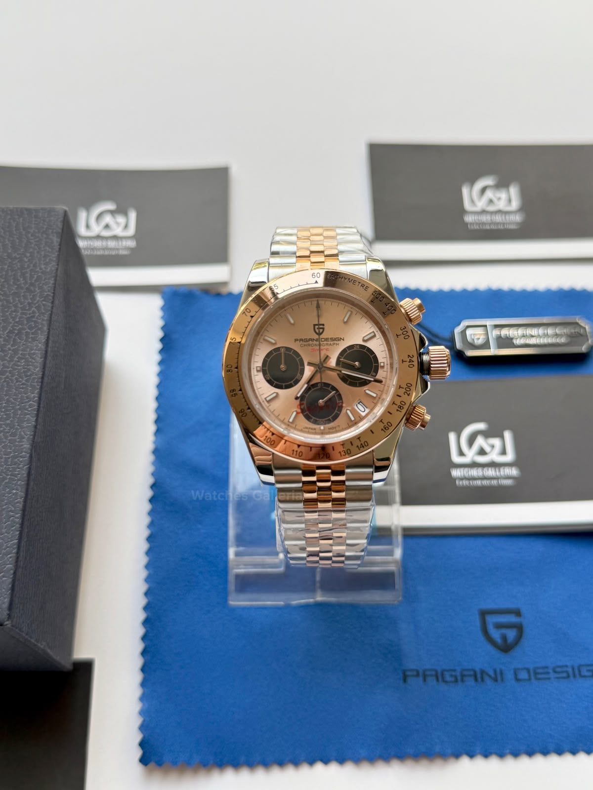 Pagani Design PD1644 Daytona Rose Gold Two Tone Jubilee Limited Edition Men’s Chronograph Watch – Seiko VK63 Japan Quartz | Sapphire Crystal | Ceramic Bezel | 100M Water Resistant