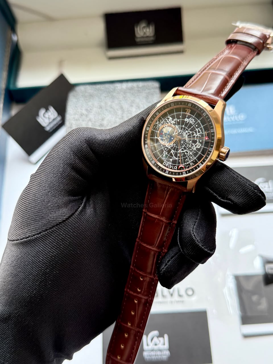 OBLVLO GC (Brown Rose Gold Black) Grand Complications Celestial Automatic Watch Brown & Black Dial with Rose Gold Details, Moving Constellation & Earth Display – OBLVLOGC | Oblvlo
