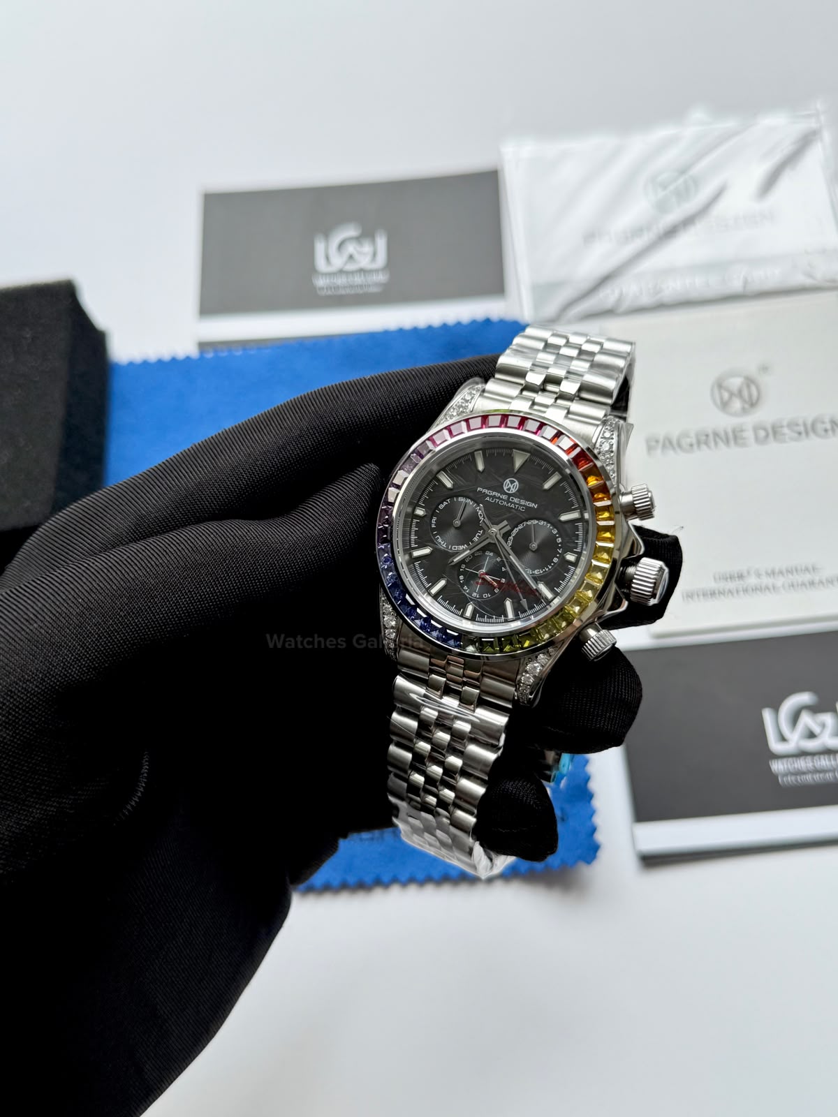 Pagani Design PG1666 Daytona Rainbow Limited Edition Black Automatic Chronograph Watch | 40mm Sapphire Crystal | HZ2196G Movement | 100M Water Resistant