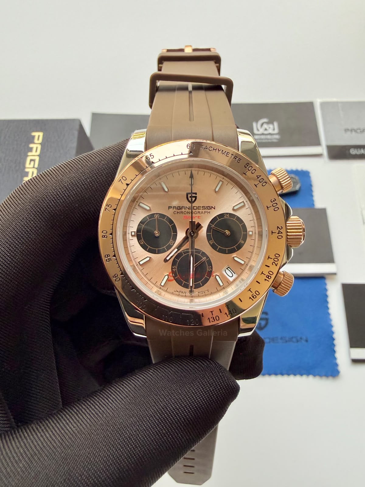 Pagani Design PD1644 Daytona Rose Gold Two Tone Silicon Limited Edition Men’s Chronograph Watch – Seiko VK63 Japan Quartz | Sapphire Crystal | Ceramic Bezel | 100M Water Resistant
