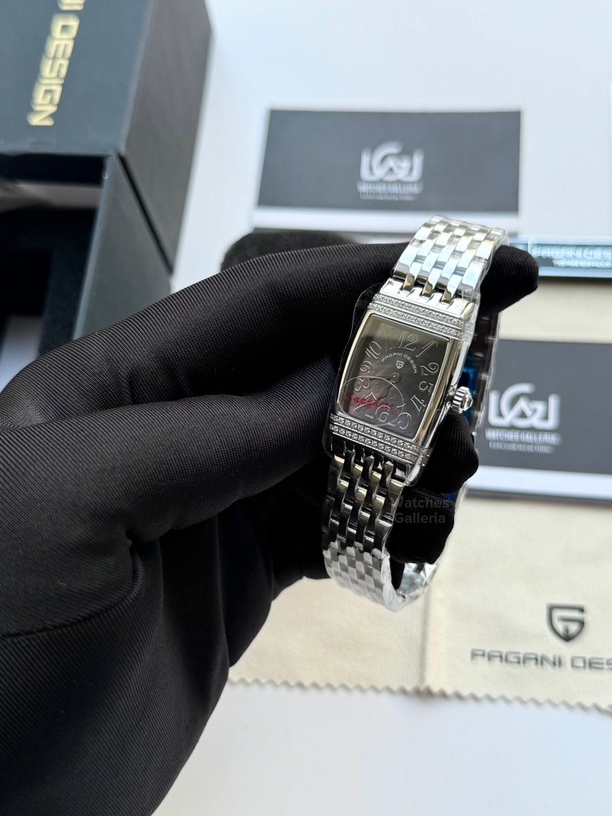 Pagani Design PD1737 Square Ladies Watch Silver Blue 22mm - Swiss Ronda 762 Quartz | Sapphire Glass | Elegant Stone Dial