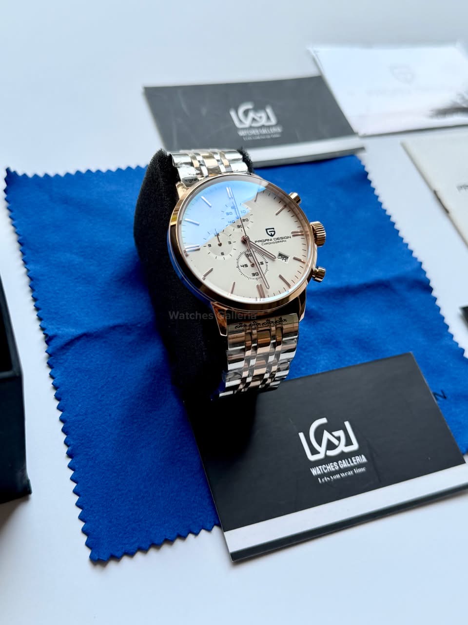 Pagani Design PD2720K Flight Chronograph Watch Limited Edition Rose Gold White Dial Men’s Luxury Watch | Japanese Seiko VK67 Mecha Quartz Chronograph Movement | Stainless Steel Bracelet | 50M Waterproof