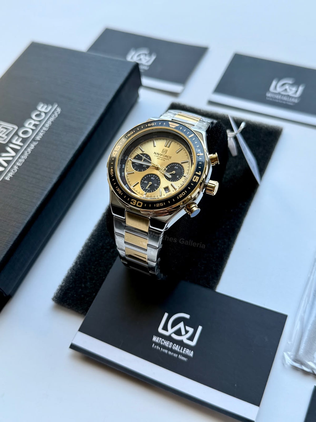 Naviforce NF8049 Watch Pakistan | Naviforce Men Watch | Naviforce Chain Watch | Silver Gold Chronograph Watch