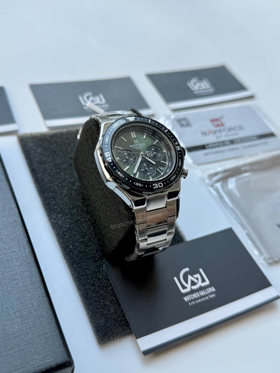 Naviforce NF8049 Watch Pakistan | Naviforce Men Watch | Naviforce Chain Watch | Silver Green Chronograph Watch