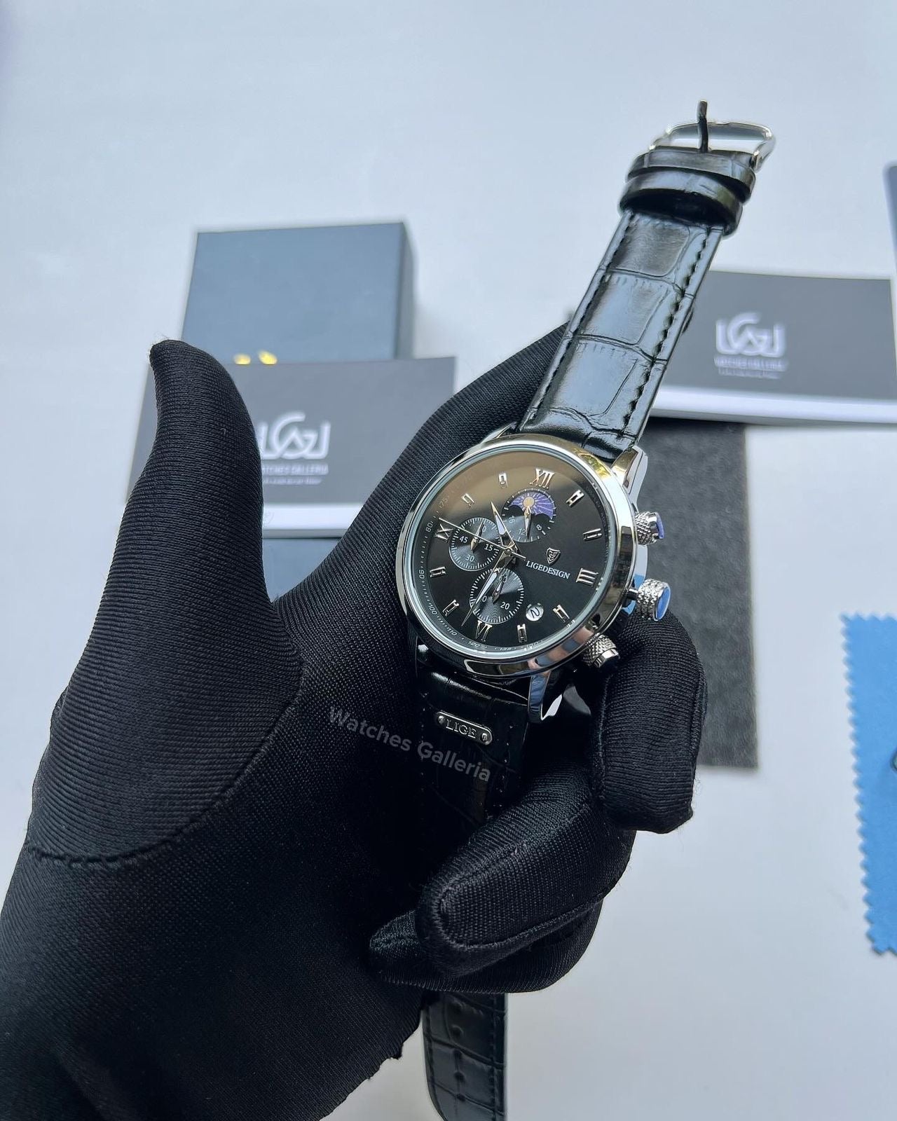 Lige Classic Moonphase (Black) LG8953 Watches Galleria
