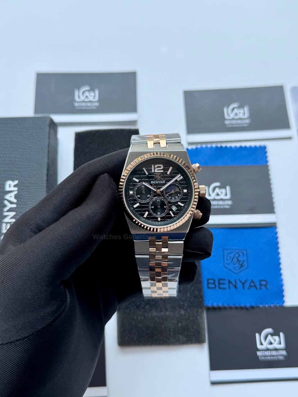 Benyar BY5225 Land Dweller Chronograph Black-Rose Gold Dial Luxury Men’s Watch in Pakistan – Japanese Quartz Stainless Steel Watch