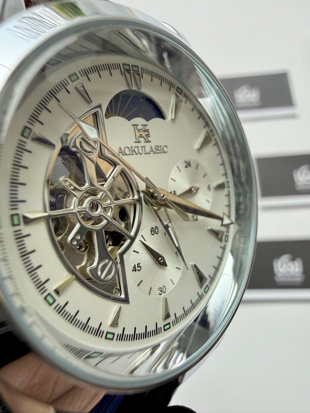 Aokulasic AOKU032 Moonphase Flywheel Automatic Watch 40mm Brown Silver | 21 Jewels Mechanical Watch